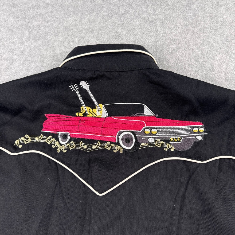 Scully Shirt Mens L Western Cowboy  Rockabilly Black Pearl Snap Cadillac Guitar